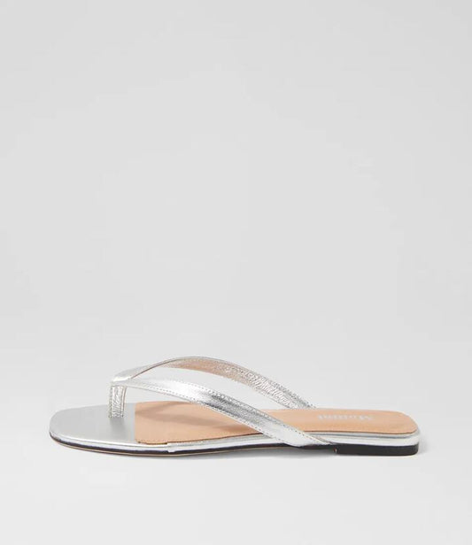 Image of Sandals. Productname: Reille Silver Leather Thongs in SILVER colour by brand - MOLLINI