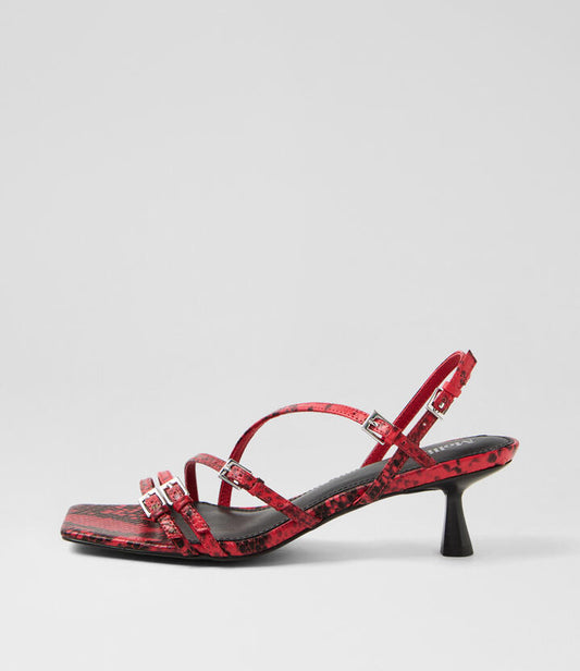 Image of Sandals. Productname: Tandom Red Snake Sandals in RED colour by brand - MOLLINI