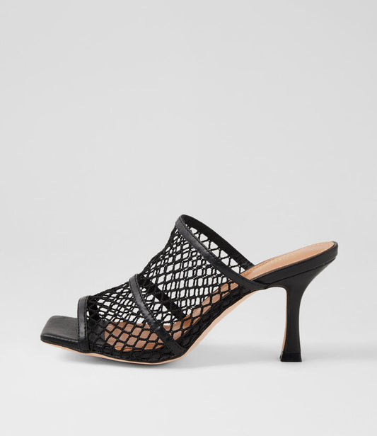 Image of Sandals. Productname: Willow Black Leather Mesh Sandals in BLACK colour by brand - MOLLINI