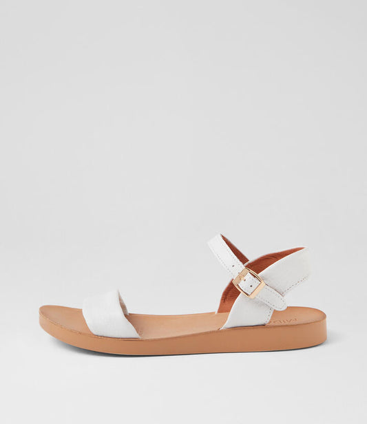 Image of Sandals. Productname: Nurish White Tan Leather Sandals in WHITE-TAN SOLE colour by brand - MIDAS