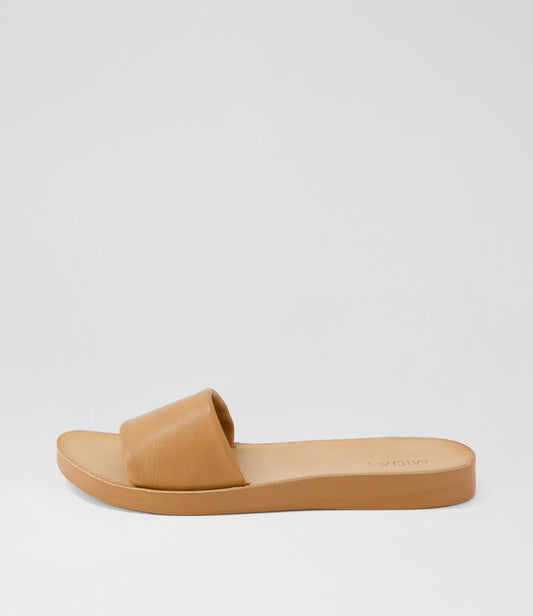 Image of Slippers. Productname: Natiny Tan Leather Slides in TAN-TAN SOLE colour by brand - MIDAS