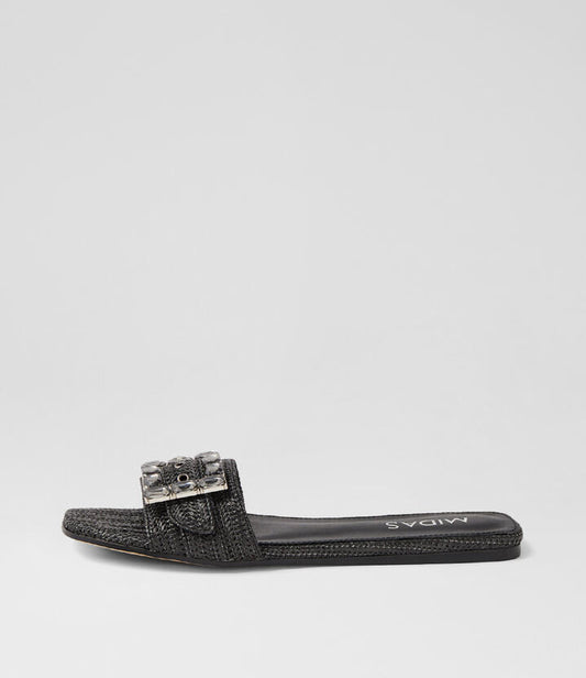 Image of Slippers. Productname: Lidya Black Woven Slides in BLACK colour by brand - MIDAS