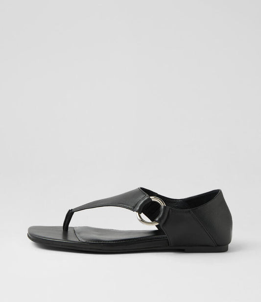 Image of Sandals. Productname: Rowed Black Leather Thongs in BLACK colour by brand - MIDAS