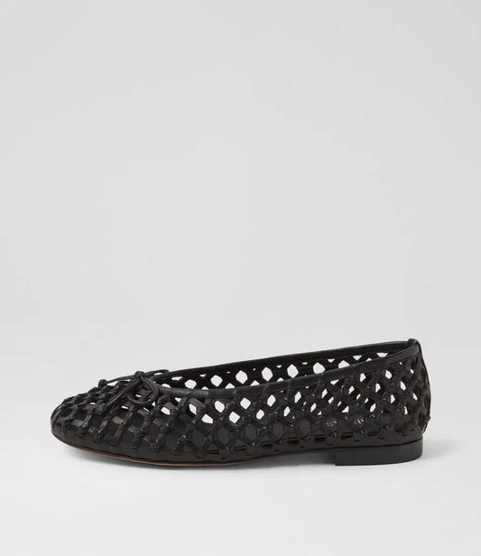 Image of Footwear. Productname: Benga Black Leather Ballet Flats in BLACK colour by brand - MIDAS