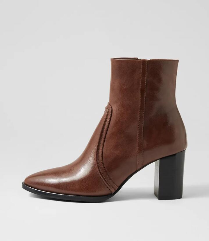 Image of Boots. Productname: Anani Choc Leather Ankle Boots in Choc colour by brand - MIDAS