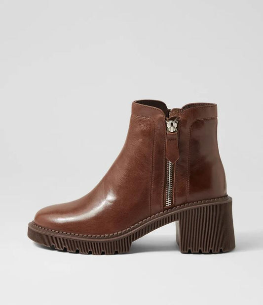 Image of Boots. Productname: Zanto Choc Leather Ankle Boots in CHOC colour by brand - MIDAS