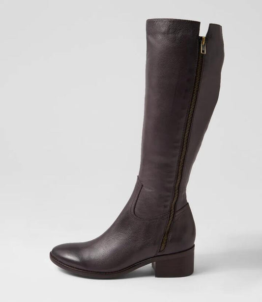 Image of Boots. Productname: Pactor Choc Leather Knee High Boots in CHOC colour by brand - MIDAS
