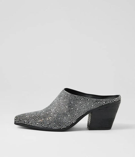 Image of Heels. Productname: Utopian Black Silver Suede Jewels Heels in BLACK-SILVER colour by brand - MOLLINI