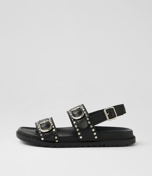 Image of Sandals. Productname: Berina Black Leather Sandals in BLACK-BLACK SOLE colour by brand - MOLLINI