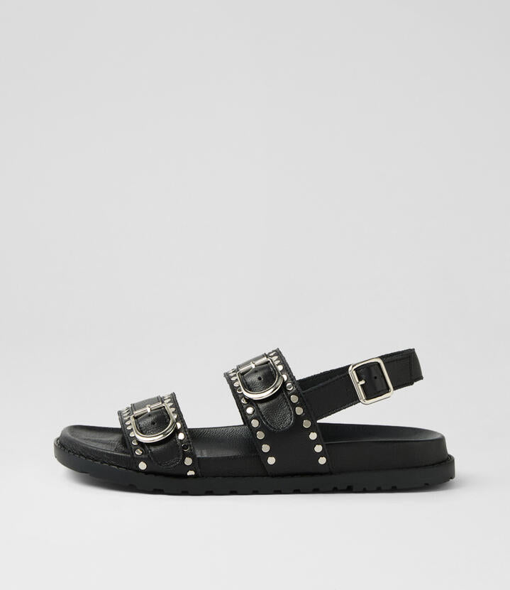 Image of Sandals. Productname: Berina Black Leather Sandals in Black-Black Sole colour by brand - MOLLINI
