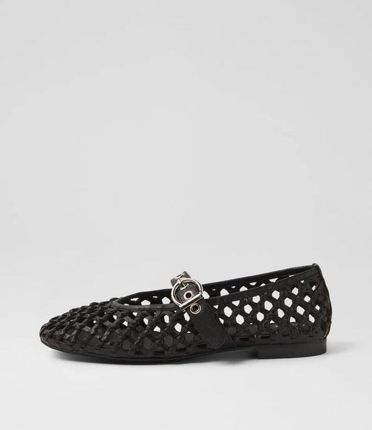 Image of Footwear. Productname: Blessie Black Leather Ballet Flats in BLACK colour by brand - MOLLINI