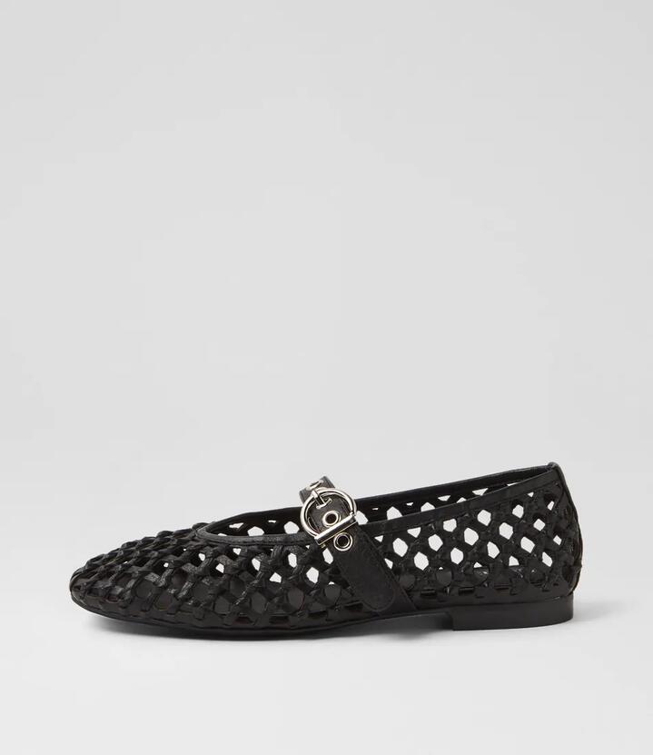 Image of Shoes. Productname: Blessie Black Leather Ballet Flats in Black colour by brand - MOLLINI