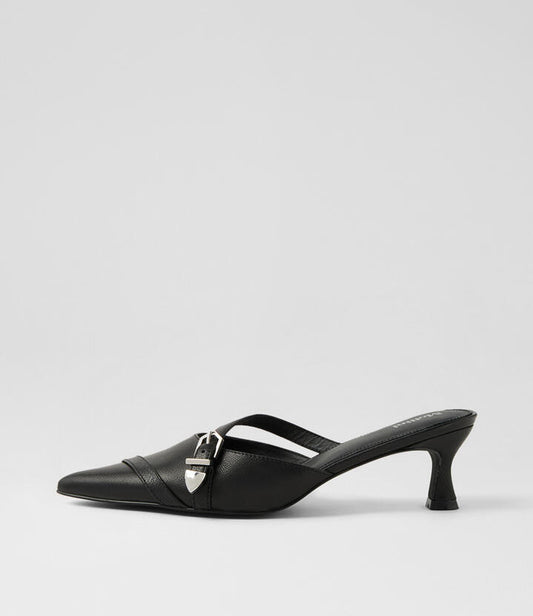 Image of Sandals. Productname: Galaxi Black Leather Mules in BLACK colour by brand - MOLLINI