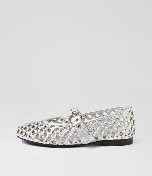 Image of Footwear. Productname: Blessie Silver Leather Ballet Flats in SILVER colour by brand - MOLLINI