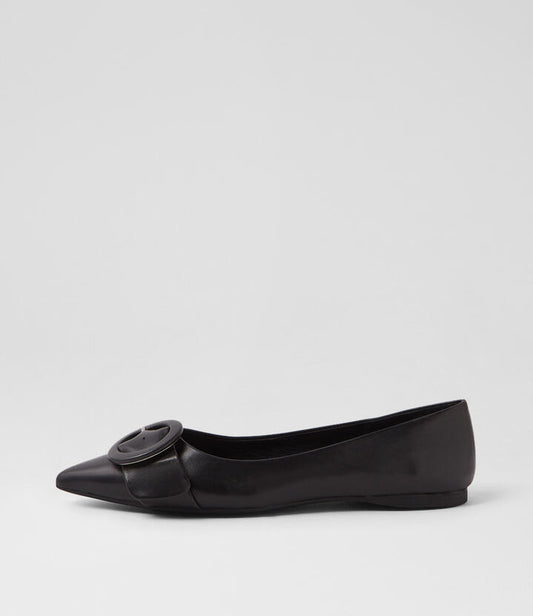 Image of Footwear. Productname: Fiv Black Leather Ballet Flats in BLACK colour by brand - MOLLINI