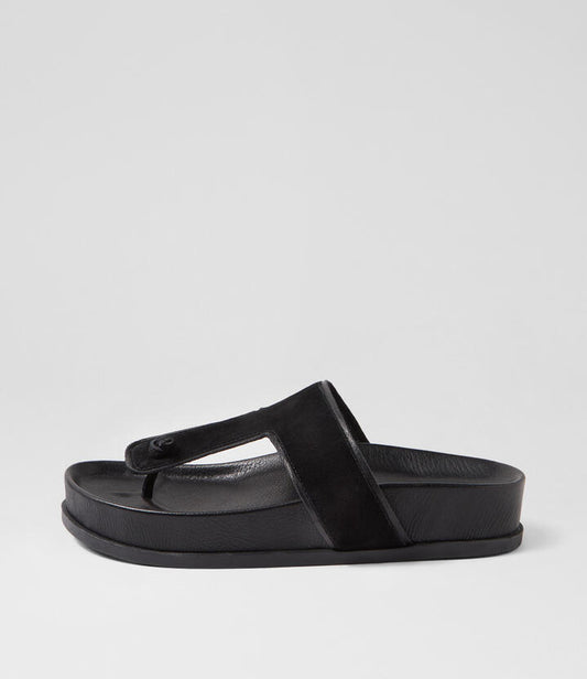 Image of Sandals. Productname: Cece Black Suede Leather Thongs in BLACK colour by brand - MOLLINI