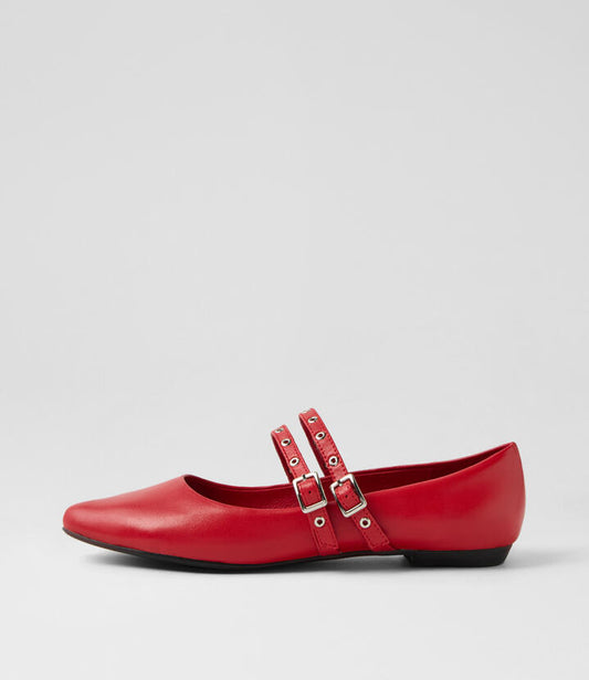 Image of Footwear. Productname: Garnes Red Leather Ballet Flats in RED colour by brand - MOLLINI