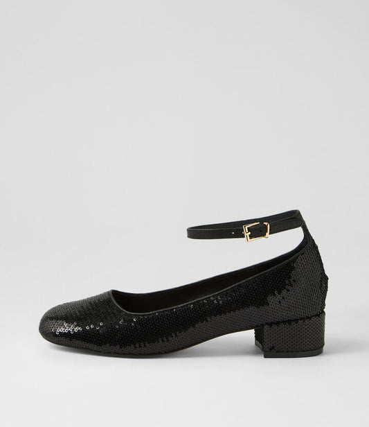 Image of Heels. Productname: Justiss Black Sequin Heels in BLACK colour by brand - MOLLINI