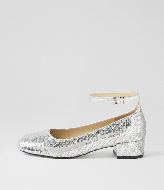 Image of Heels. Productname: Justiss Silver Sequin Heels in SILVER colour by brand - MOLLINI