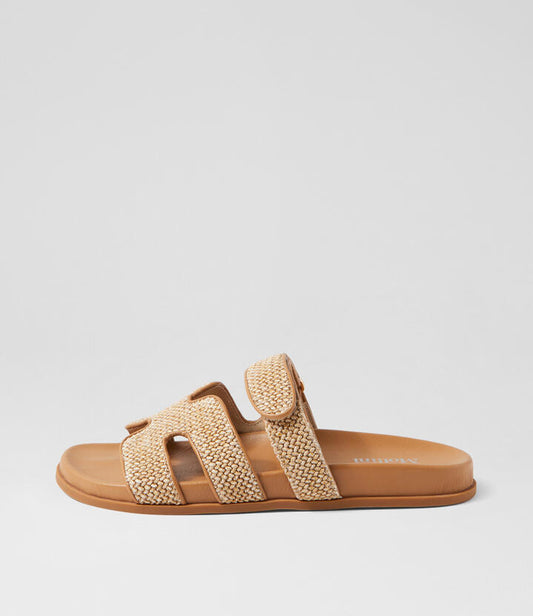 Image of Slippers. Productname: Hayzlen Natural Camel Woven Leather Slides in NATURAL-CAMEL colour by brand - MOLLINI