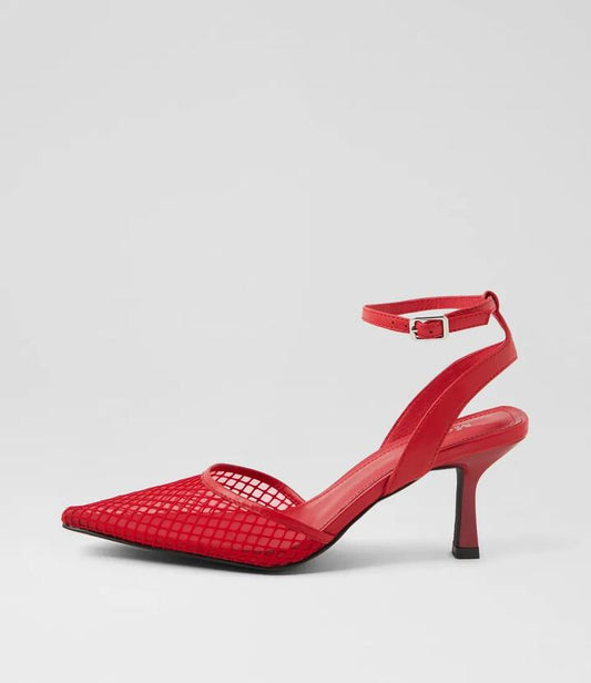 Image of Heels. Productname: Masey Red Mesh Leather Heels in RED colour by brand - MOLLINI
