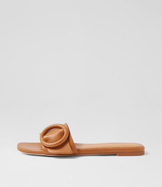 Image of Slippers. Productname: Raini Dark Tan Leather Slides in DK TAN colour by brand - MOLLINI