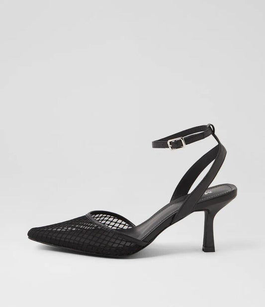 Image of Heels. Productname: Masey Black Mesh Leather Heels in BLACK colour by brand - MOLLINI