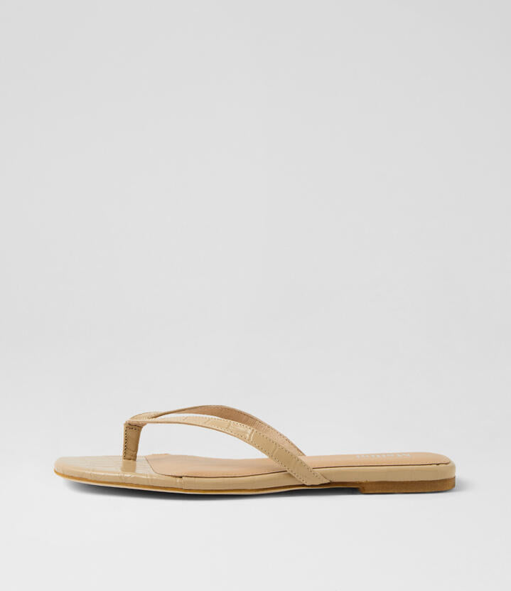 Image of Sandals. Productname: Reille Latte Croc Leather Thongs in LATTE colour by brand - MOLLINI