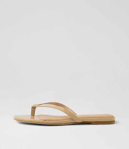 Image of Sandals. Productname: Reille Latte Croc Leather Thongs in LATTE colour by brand - MOLLINI