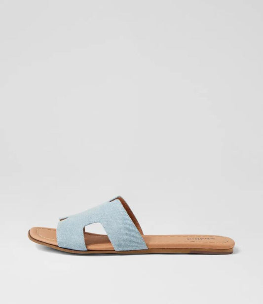 Image of Slippers. Productname: Leamon Denim Fabric Slides in DENIM colour by brand - MOLLINI