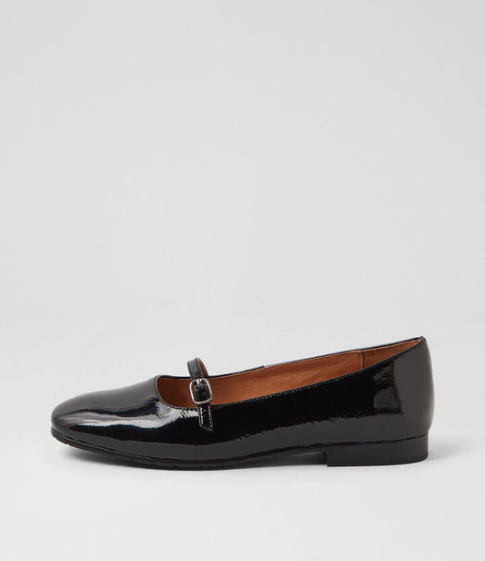 Image of Footwear. Productname: Matto Black Patent Leather Flat Shoes in BLACK colour by brand - MIDAS