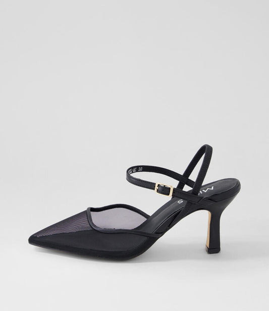 Image of Heels. Productname: Lettil Black Leather Mix Heels in BLACK colour by brand - MIDAS