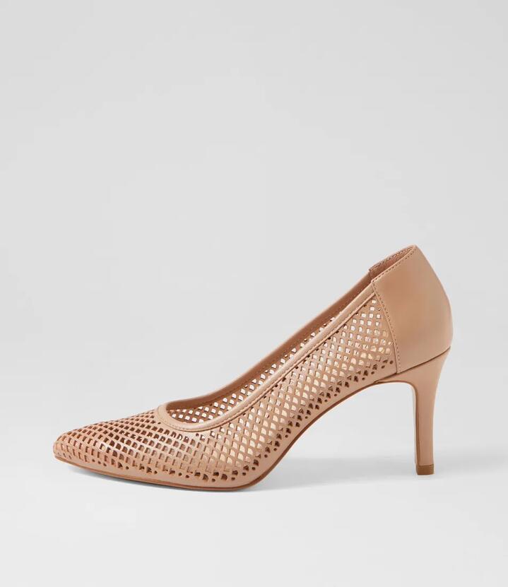 Image of Heels. Productname: Brinnie Dark Nude Leather Pump Heels in Dk Nude colour by brand - MIDAS