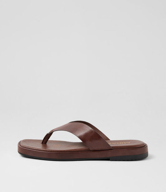 Image of Sandals. Productname: Tiall Choc Leather Thongs in CHOC colour by brand - MIDAS