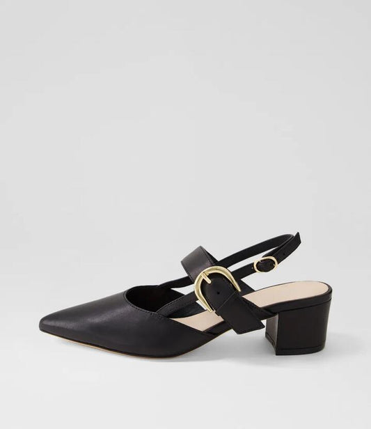 Image of Heels. Productname: Atten Black Leather Heels in Black colour by brand - MIDAS