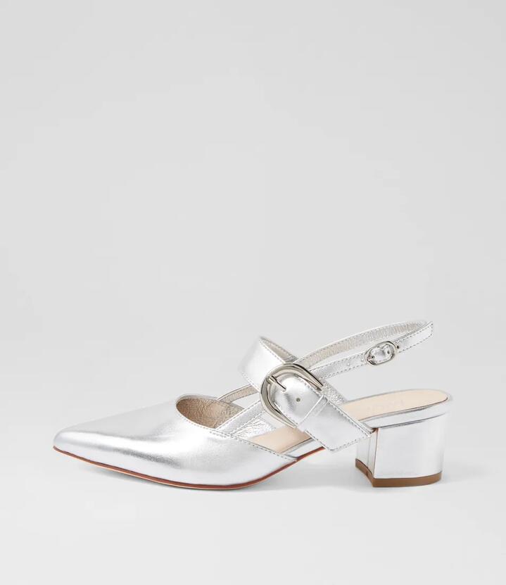 Image of Heels. Productname: Atten Silver Leather Heels in Silver colour by brand - MIDAS