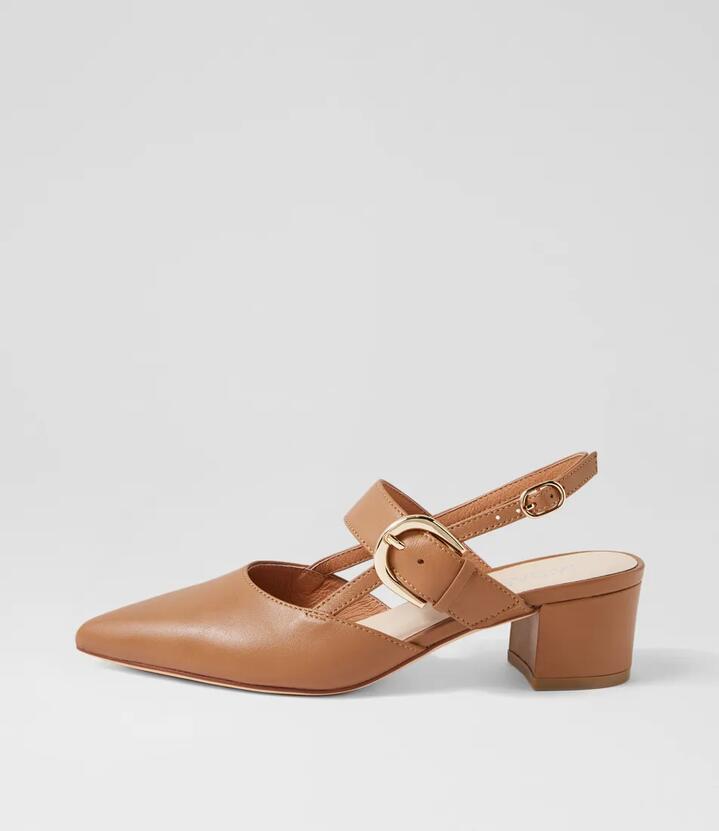 Image of Heels. Productname: Atten Tan Leather Heels in Tan colour by brand - MIDAS