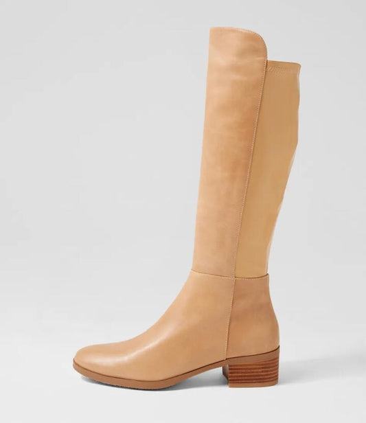 Image of Boots. Productname: Tataley Cappuccino Leather Stretch Knee High Boots in CAPPUCCINO colour by brand - MIDAS