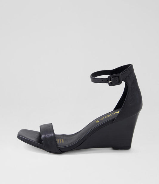 Image of Sandals. Productname: Hallay Black Leather Sandals in BLACK-BLACK HEEL colour by brand - MIDAS