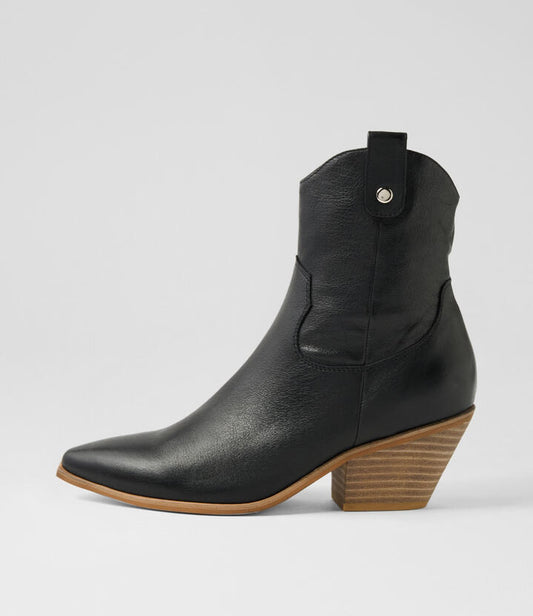 Image of Boots. Productname: Dallon Black Natural Leather Ankle Boots in BLACK-NATURAL HEEL colour by brand - MIDAS