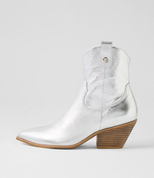 Image of Boots. Productname: Dallon Silver Crush Leather Ankle Boots in SILVER CRUSH colour by brand - MIDAS