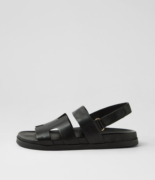Image of Sandals. Productname: Raffay Black Leather Sandals in BLACK colour by brand - MIDAS