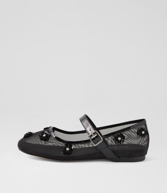 Image of Shoes. Productname: Alliy Black Patent Mix Flat Shoes in Black colour by brand - MIDAS