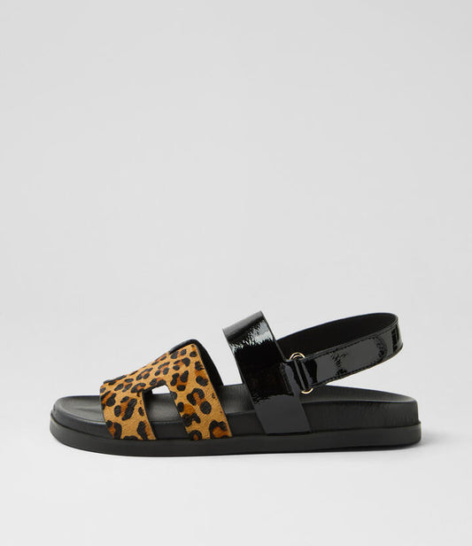 Image of Sandals. Productname: Raffay Leopard Black Pony Patent Sandals in LEOPARD-BLACK colour by brand - MIDAS