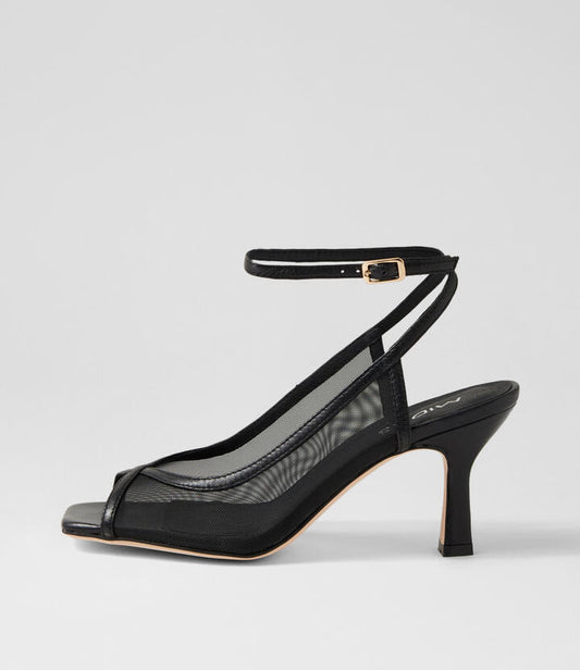Image of Sandals. Productname: Lopea Black Leather Mesh Sandals in BLACK colour by brand - MIDAS