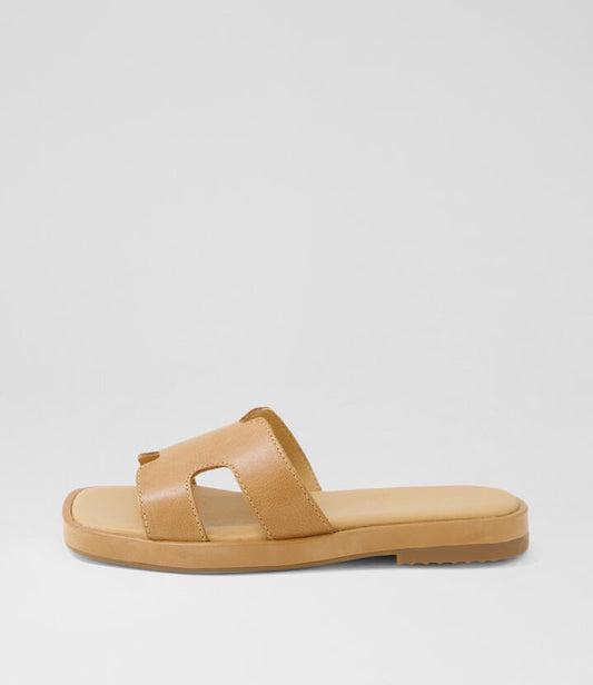 Image of Slippers. Productname: Tatella Tan Leather Slides in TAN colour by brand - MIDAS