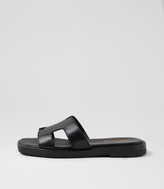 Image of Slippers. Productname: Tatella Black Leather Slides in BLACK colour by brand - MIDAS