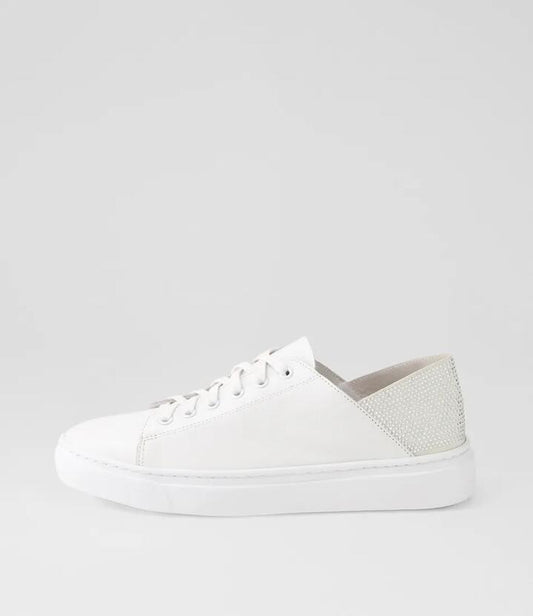 Image of Sneakers. Productname: Oskeen White Silver Leather Jewels Sneakers in WHITE-SILVER colour by brand - MIDAS