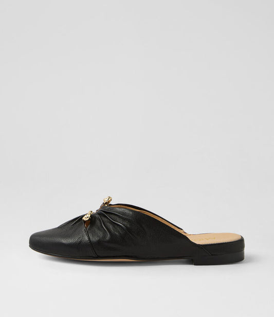 Image of Sandals. Productname: Fabell Black Leather Mules in Black colour by brand - MIDAS