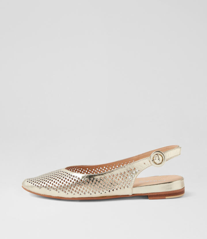 Image of Shoes. Productname: Filoy Pale Gold Crush Leather Flat Shoes in Pale Gold colour by brand - MIDAS